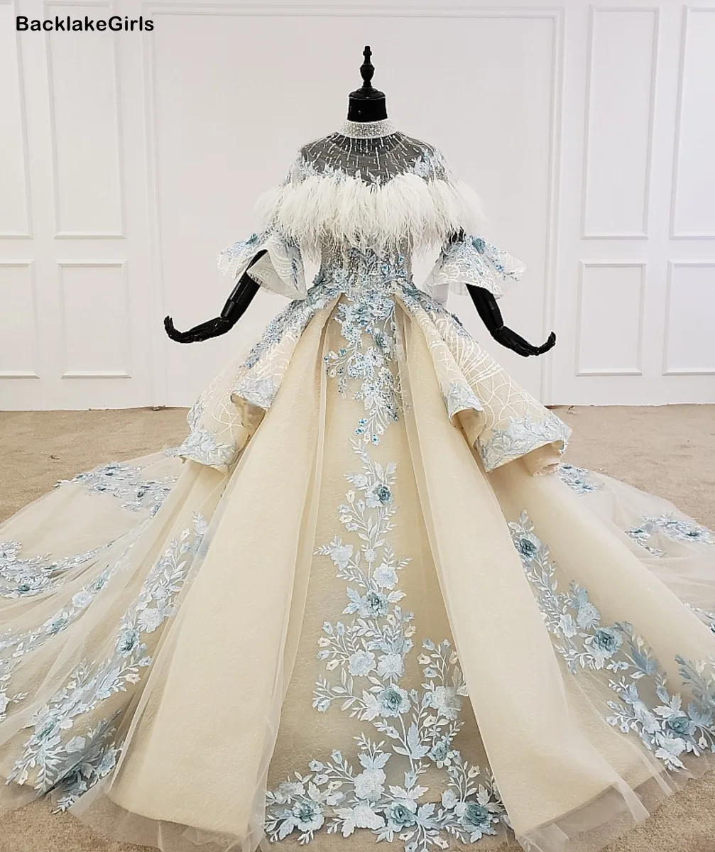 Vestido De Noiva роскошное свадебное платье с высоким воротом расклешенными рукавами
