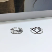 pure s925 sterling thai silver 925 original lover luxury open ended rings freely resizable inlaid smiley star charm retro ring