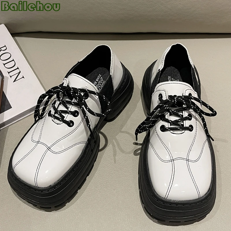 

Women Shoes 2022 Spring Cross-tied Loafers British Style Spring Flats Vulcanized Female Casual Shoes For Mary Jane Rubber Shoes