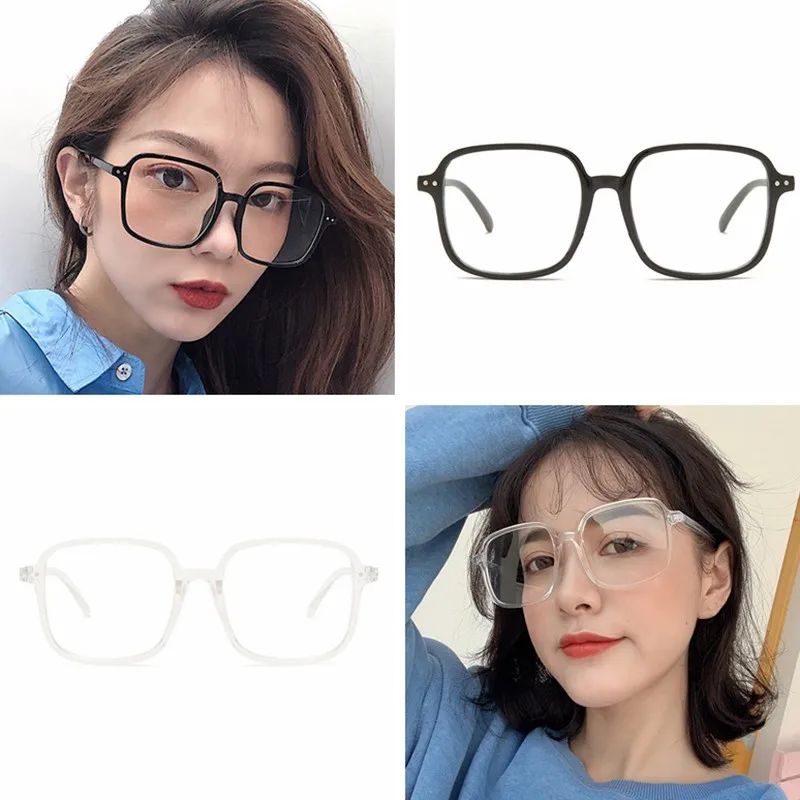 

New Women Flat Mirror Glasses Korean Style Literary Leisure Rice Nail Oversized Frame Mirror Female Vintage Eyewear