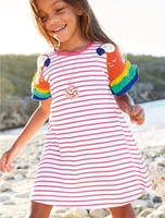 new stripe summer childrens dresses with bird applique cute american style cotton princess girls dress clothes
