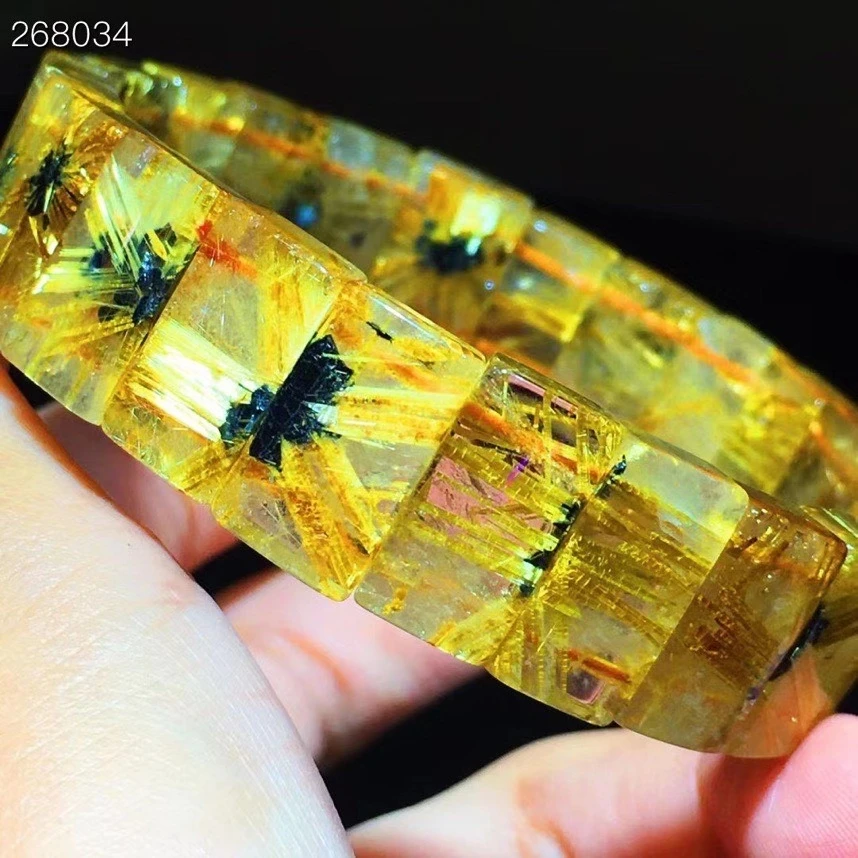 

Natural Gold Rutilated Quartz Clear Rectangle Beads Bracelet 15x9.8x5.2mm Brazil Women Men Fashion Wealthy Genuine AAAAAA