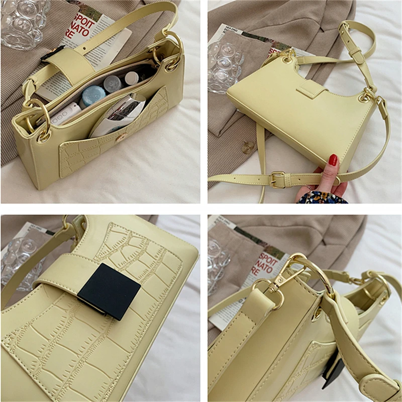 

Chic Design Stone Pattern Baguette Shoulder Bags For Women Fashion Mental Buckle High Quality Ladies Crossbody Bags 2021 Summer