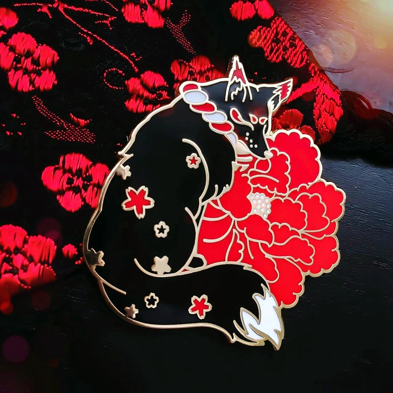 Элегантная Брошь в японском стиле с изображением китайской лисы эмалированные