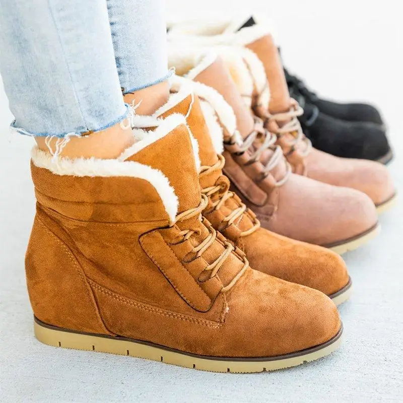 

2021 Winter Boots Lace-up Sneakers for Women Solid Color Warm Ankle Boots Casual Shoes Plush Warm Women's Boots Cotton Shoes