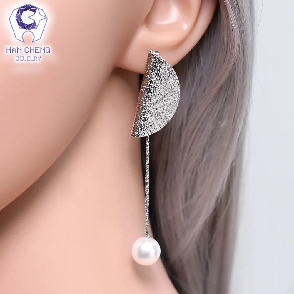 HanCheng New Luxury Copper Nail Dangle Hanging Long Pearl Drop Earrings For Women Statement Jewelry brincos bijoux | Украшения и