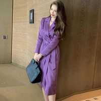 made by yihaodi purple windbreaker womens 2021 autumn new european and american style suit collar double breasted acetic acid