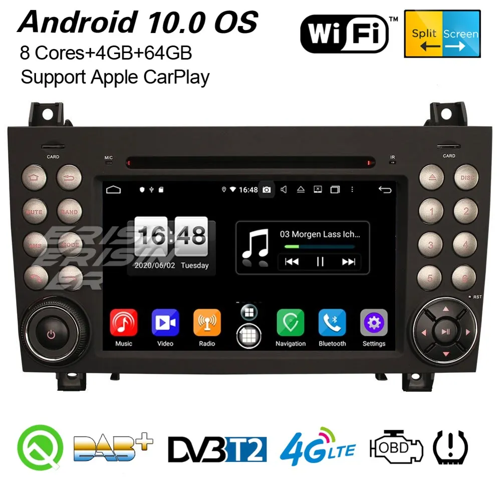 Erisin 8740 Octa-Core Android 10 0 Car Stereo DAB + Navi OBD2 WiFi CarPlay DVR Bluetooth DSP GPS для Mercedes-Benz SLK-Class R171 |