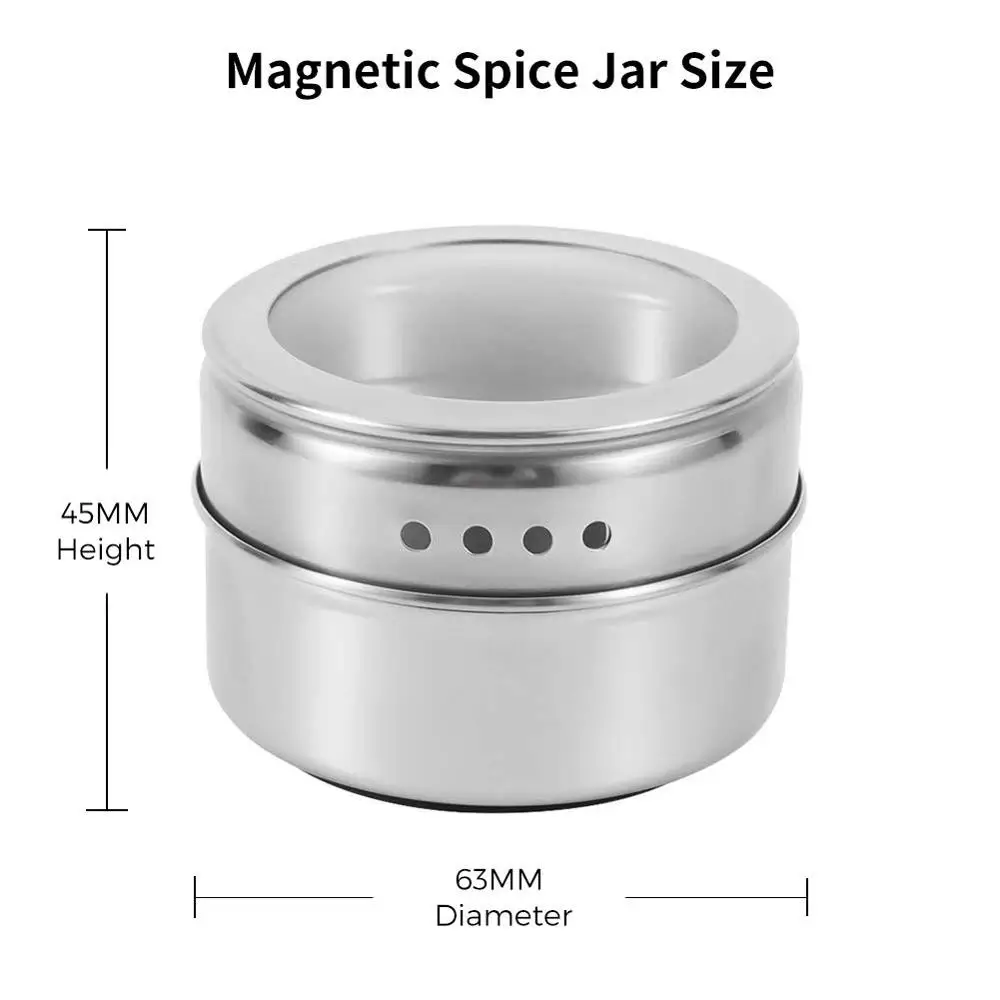 Magnetic Spice Jars With Wall Mounted Rack Stainless Steel Tins Seasoning Containers Label | Дом и сад