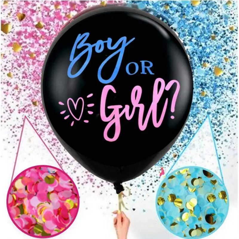 

36inch Black Gender Reveal Latex Balloons Gender Reveal Boy Or Girl Bomb Ballon For Baby Party Blue Pink Confetti Decor Supplies