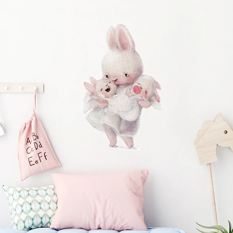 Настенные наклейки с изображением матери кролика обнимая двоих детская комната