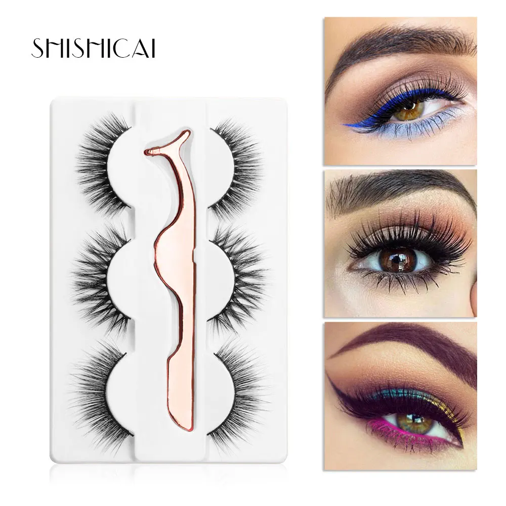 3 пар/упак. 3D норковые ресницы индивидуальные натуральные с пинцетом для