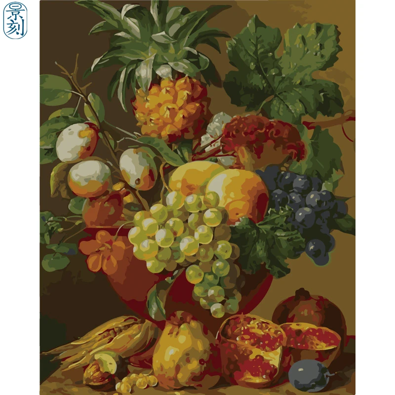 Фрукты на столе. 40x50 см, живопись по номерам, сделай сам, искусство стены, украшение гостиной, пейзаж, фигура, животное, цветок, коробка - Цвет: JE286