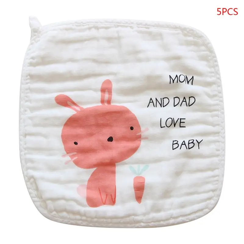 

157E 5 Pcs/pack Newborn Saliva Handkerchief Cartoon Pattern Baby Kids Bath Towel Muslin Cotton Infant Washcloth Squares