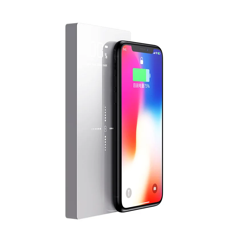 White QI Беспроводное зарядное устройство зеркало power Bank светодиодный дисплей 20000 мАч Внешний аккумулятор для iPhone 8 XS MAX samsung Xiaomi huawei - Цвет: White