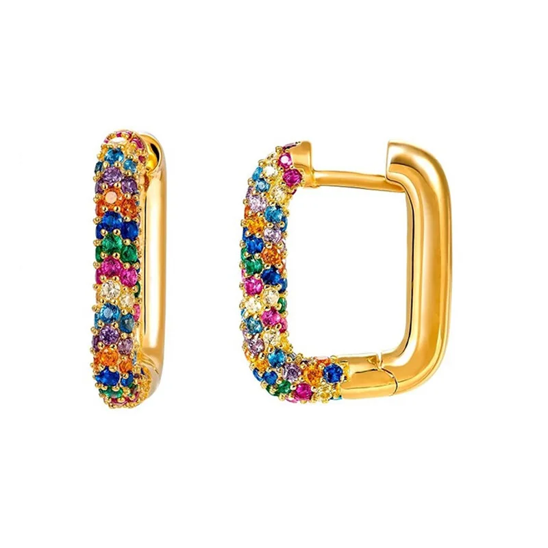 

2021 Fashion Single Inlaid Zircon Hoop earrings Geometric Square Ear Buckle Trendy Earring dangle Jewelry for Women brincos