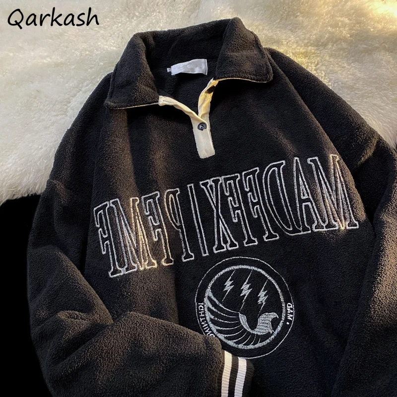 

Толстовка женская с отложным воротником, Свитшот из овечьей шерсти с длинными рукавами и надписью, уличная одежда в стиле хип-хоп, утепленна...