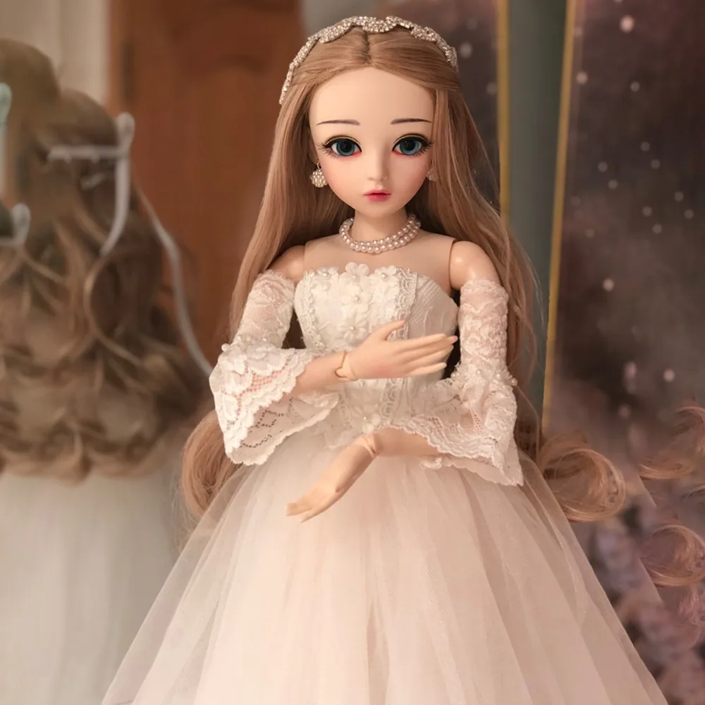 Кукла-Невеста BJD 1/3 девушка куклы Принцесса белое свадебное платье длинные кудрявые волосы ручной работы красивые игрушки 60 см Силиконовые шарниры Кукла реборн