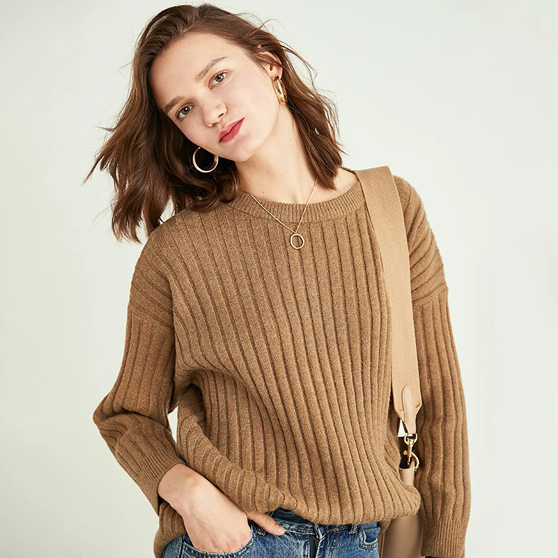 JECH2019 женский свитер кашемировый шерстяной Полосатый пуловер с круглым вырезом