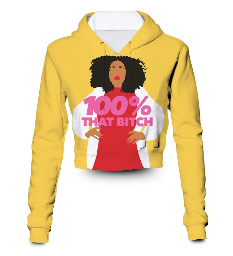 

Индивидуальный заказ Lizzo ft. Уверенность 3D сублимационная печать размера плюс укороченный толстовки