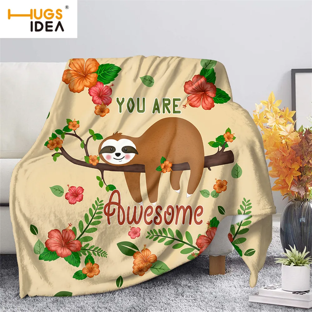 

HUGSIDEA Cartoon Sloth Animal Floral Print Throw Blanket Plush Fluffy Bedspread Tradition Warm Comfy Bed Blanket Colcha de Cama