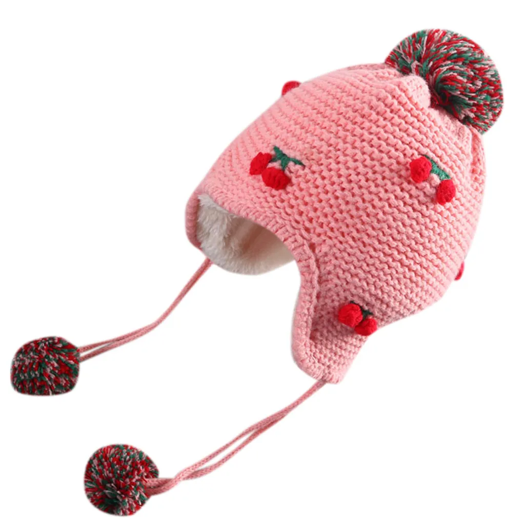 Теплая мультяшная шапка-клубника с помпоном для волос детская зимняя Милая шапка