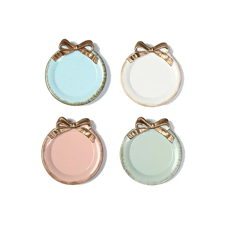 

Round Bowknot Storage Tray Cake Dessert Tray Home Furnishing Decoration Jewelry Storage Tray
