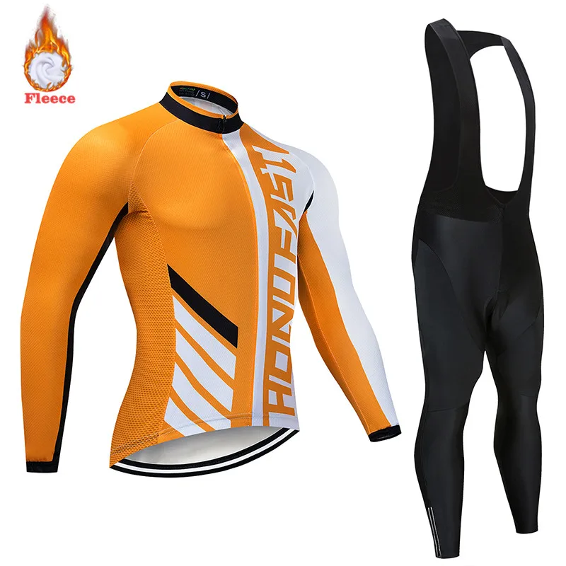 Мужская зимняя трикотажная футболка Mavic оранжевая флисовая с длинным рукавом