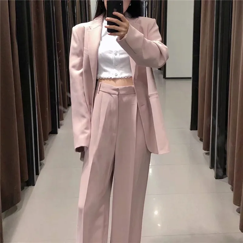 

PSEEWE Za Blazer Women Pink Straight Blazer Woman Spring Jackets 2021 Office Casual Long Sleeve Female Coat Chic Ladies Jackets