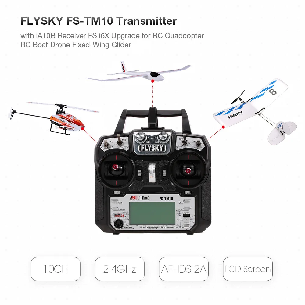

10CH 2.4GHz AFHDS FLYSKY FS-TM10 Remote Controller Transmitter with iA10B Receiver for FPV Racing Drone RC Quadcopter Airplane