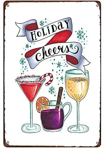 

Original Vintage Design Holiday Cheers Tin Metal Signs Wall Art | Thick Tinplate Print Poster Wall Decoration for Bar/Kitchen