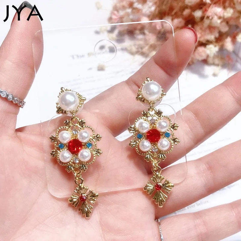 Cpop Винтажные серьги с жемчугом красные и синие красивым камнем для женщин