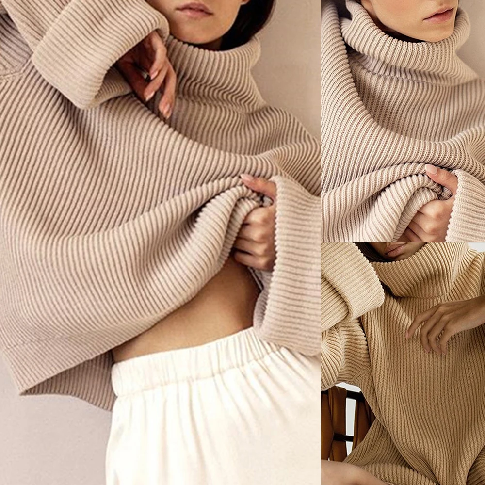 

Warm Loose Oversize Tops Sweater Knitted Top Sweater Long Sleeve Spring Winter Turn-Down Collar Knitwear Long Sleeve Solid Color