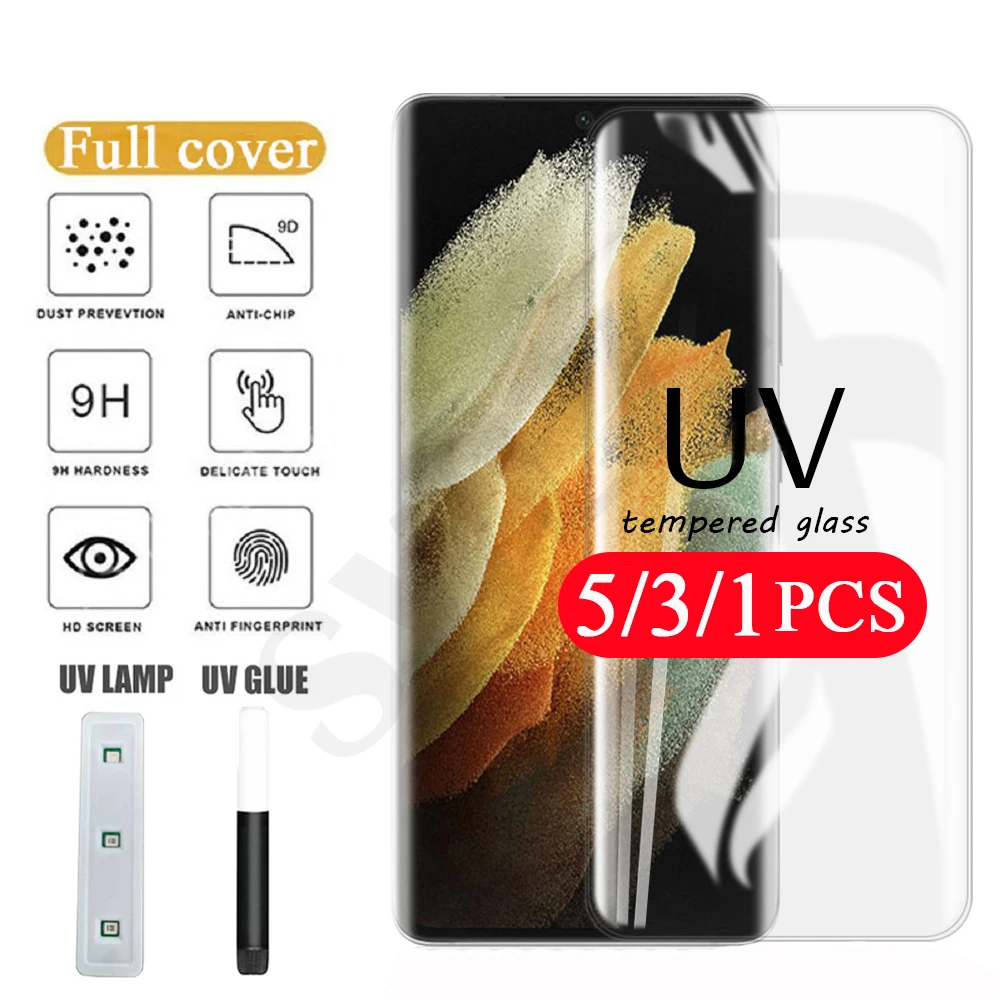 5/3/1pcs uv protective film for samsung galaxy s21 ultra s20 note 20 10 pro s10 5g s9 s8 plus tempered glass hd screen protector