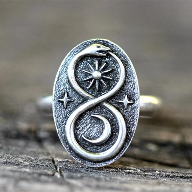 

New Antique Ancient Ouroboros Snake Star Moon Sun Ring for Women Creative Retro Fashion Jewelry Gift Wholesale Goods