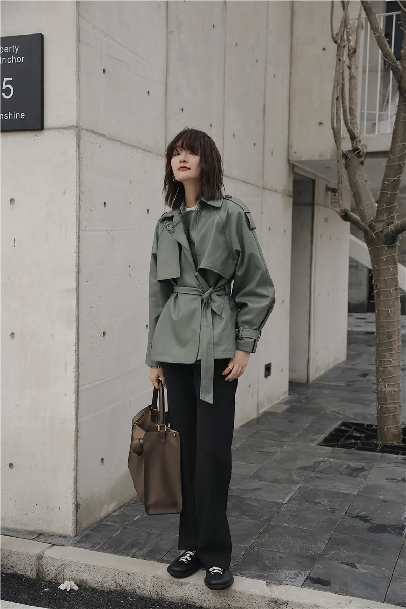 Hzirip Harajuku Matcha-green Женская Ретро мотоциклетная куртка из искусственной кожи плюс винтажная куртка на шнуровке шикарная Универсальная женская верхняя одежда