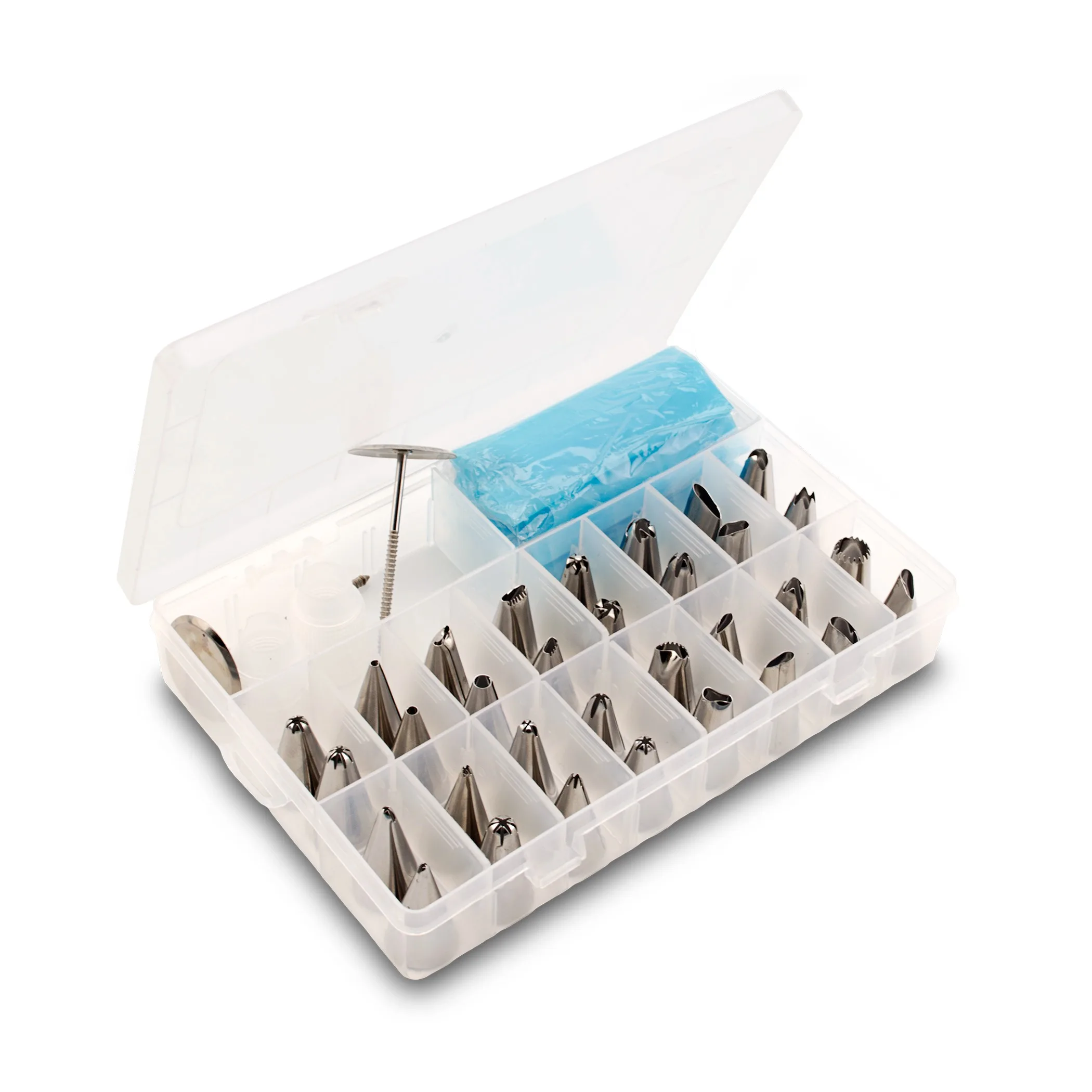 

Cake Decorating Stainless Steel Nozzles & Nails & Silicone Pastry Bag Set [38in1 Set, Marked in Photo]