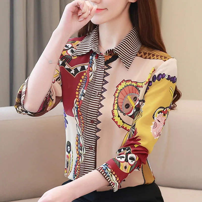 Blusas Mujer De Moda 2021 Весенняя шифоновая блузка OL женские топы на пуговицах с отложным