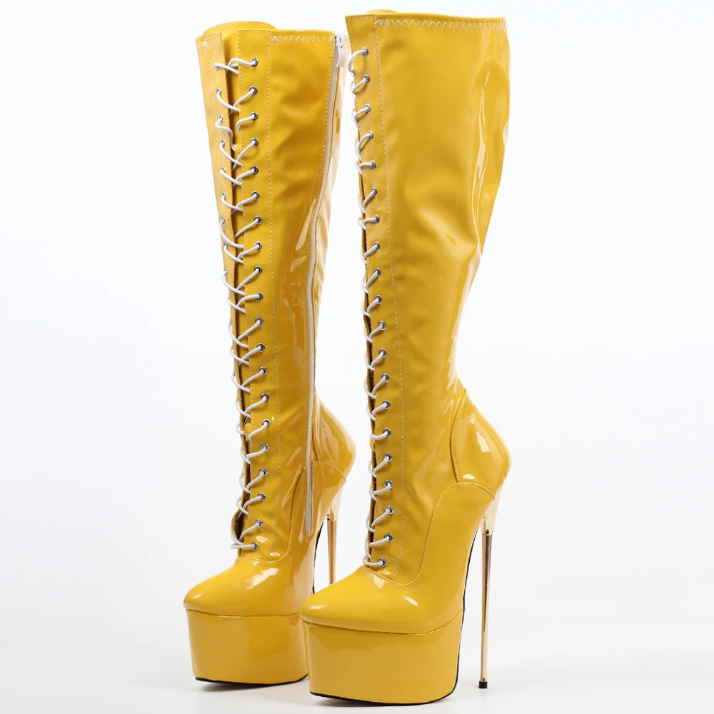 Knee-High Boots 22CM Super High Heel Platform Cross-tied Stiletto Metal Heels Prom shoes Plus Size 36-46