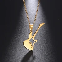 men titanium steel necklace new jewelry personality musical instrument guitar pendant punk jewelry puerto rico women necklace