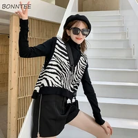 sweater vest women zebra print cropped clothes popular casual college sleeveless v neck knitted all match fashion simple female