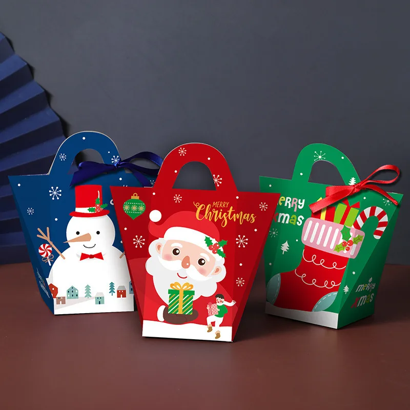 

5PCs Christmas Paper Gift Box Santa Claus Elk Snowman Printing Party Candy Box Christmas Decorative Handmade Apple Packing Box