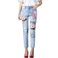 women flower embroidery jeans lotus floral embroidered denim pants skinny jeans jeans stretch slim pencil trousers
