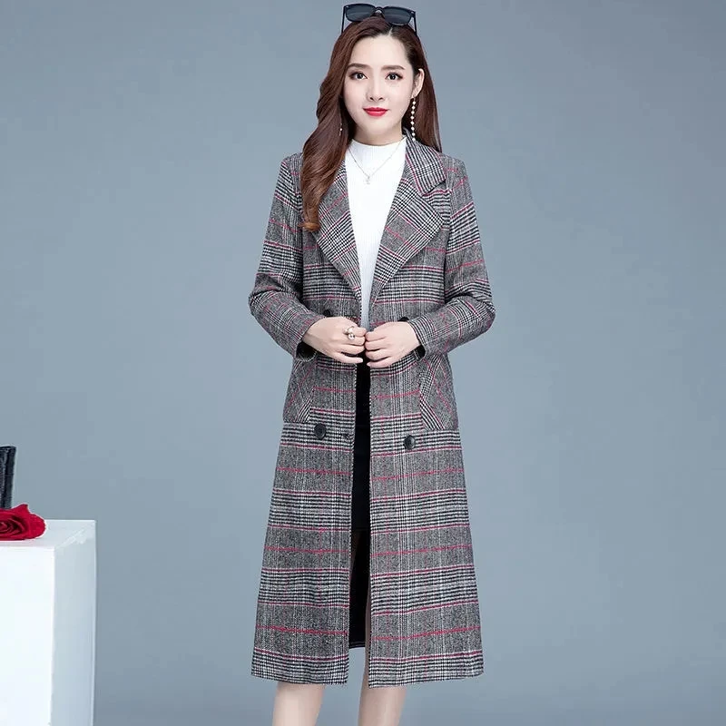 

Houndstooth Woolen Coat Women's Long Section Over The Knee 2021 Autumn Winter New Thick Plaid Was Thin Woolen Coat Tide Commuter