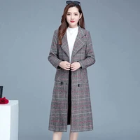 houndstooth woolen coat womens long section over the knee 2021 autumn winter new thick plaid was thin woolen coat tide commuter