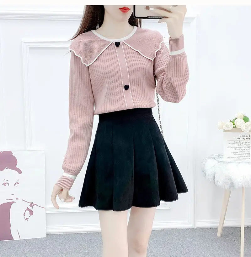 Свитер с оборками для женщин контрастного цвета вышивкой 2020 осень зима девушек