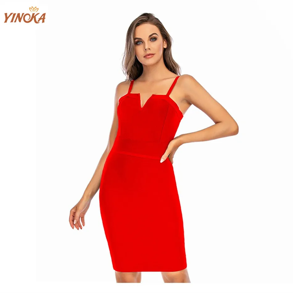 

Женское облегающее платье Yinoka, красное обтягивающее вечернее платье для вечевечерние НКИ, клуба, ночного ужина, модная женская одежда