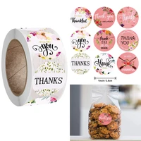 500pcsroll 2 5cm color flower thank you stickers round stationery label sticker gift packaging saling decoration