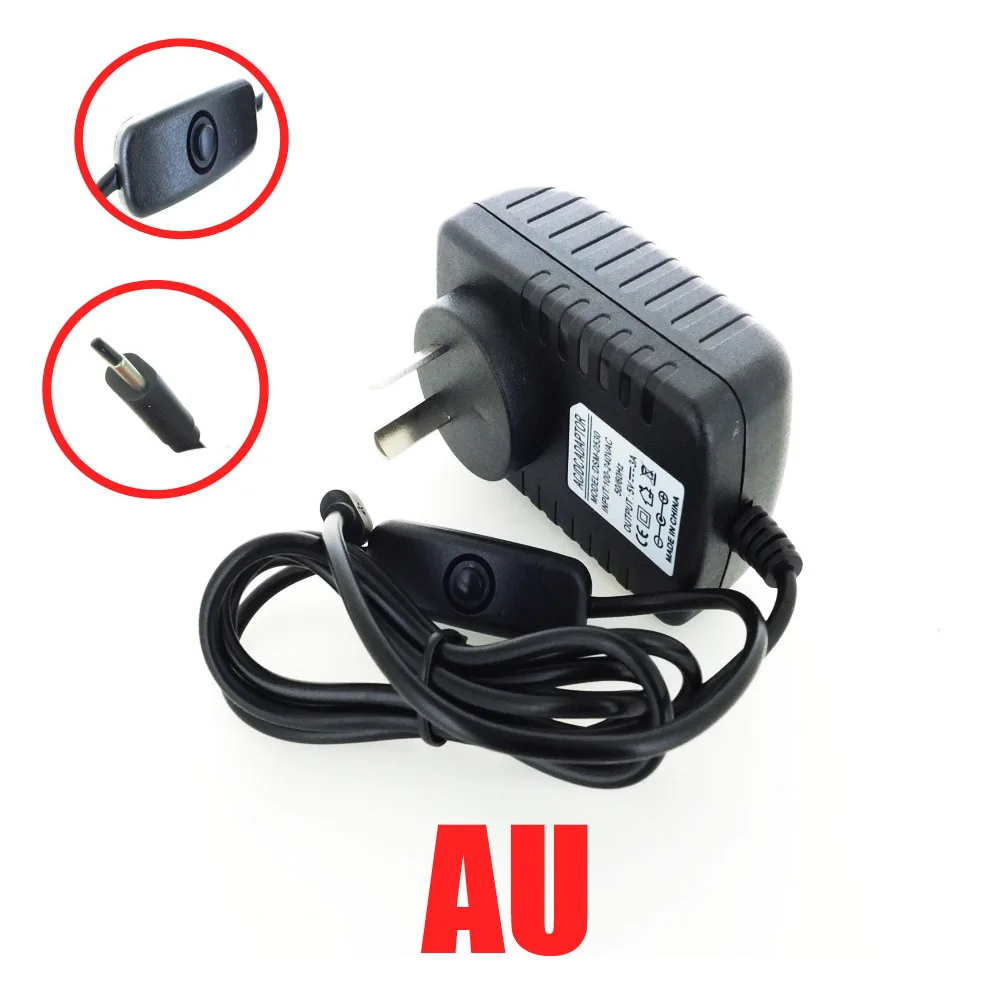 5 в 3A USB C адаптер питания вкл/выкл. Переключатель питания usb type C Европа США Великобритания Австралия вилка зарядное устройство для Raspberry Pi 4 Модель B