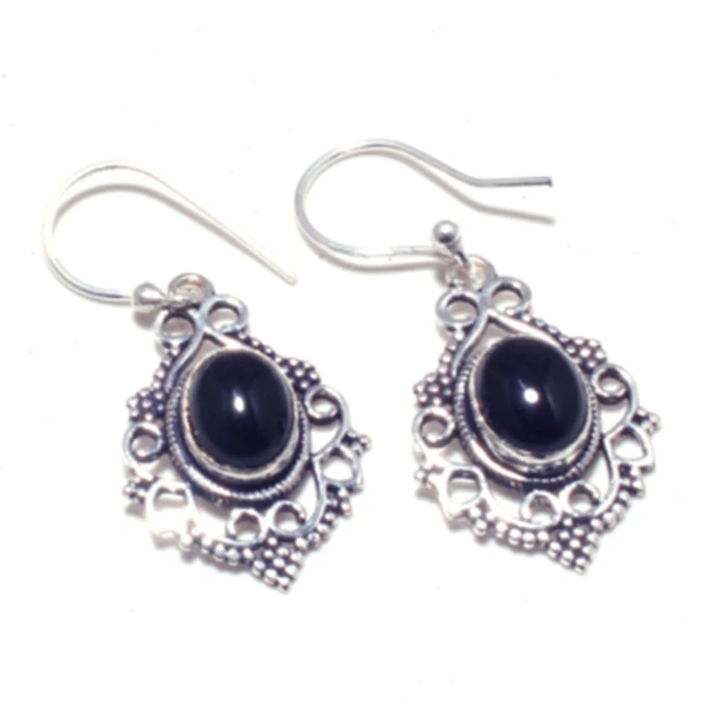 

Black Onyx Silver Overlay on Copper Earrings , 38 mm , E4606